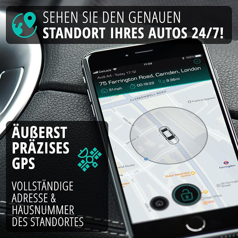 Basic - GPS Tracker Auto Alarmanlage. Digitales Ortungsgerät mit Smartphone App. Sender verfolgt Ihr Auto mühelos in Echtzeit, Peilsender benachrichtigt sofort bei verdächtigem Verhalten