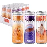 Agape Energy Variety Pack, Energy Drink, Peach Mango Berry, 12 Cans, 200mg Green Tea Caffeine, B Vitamins, 12oz