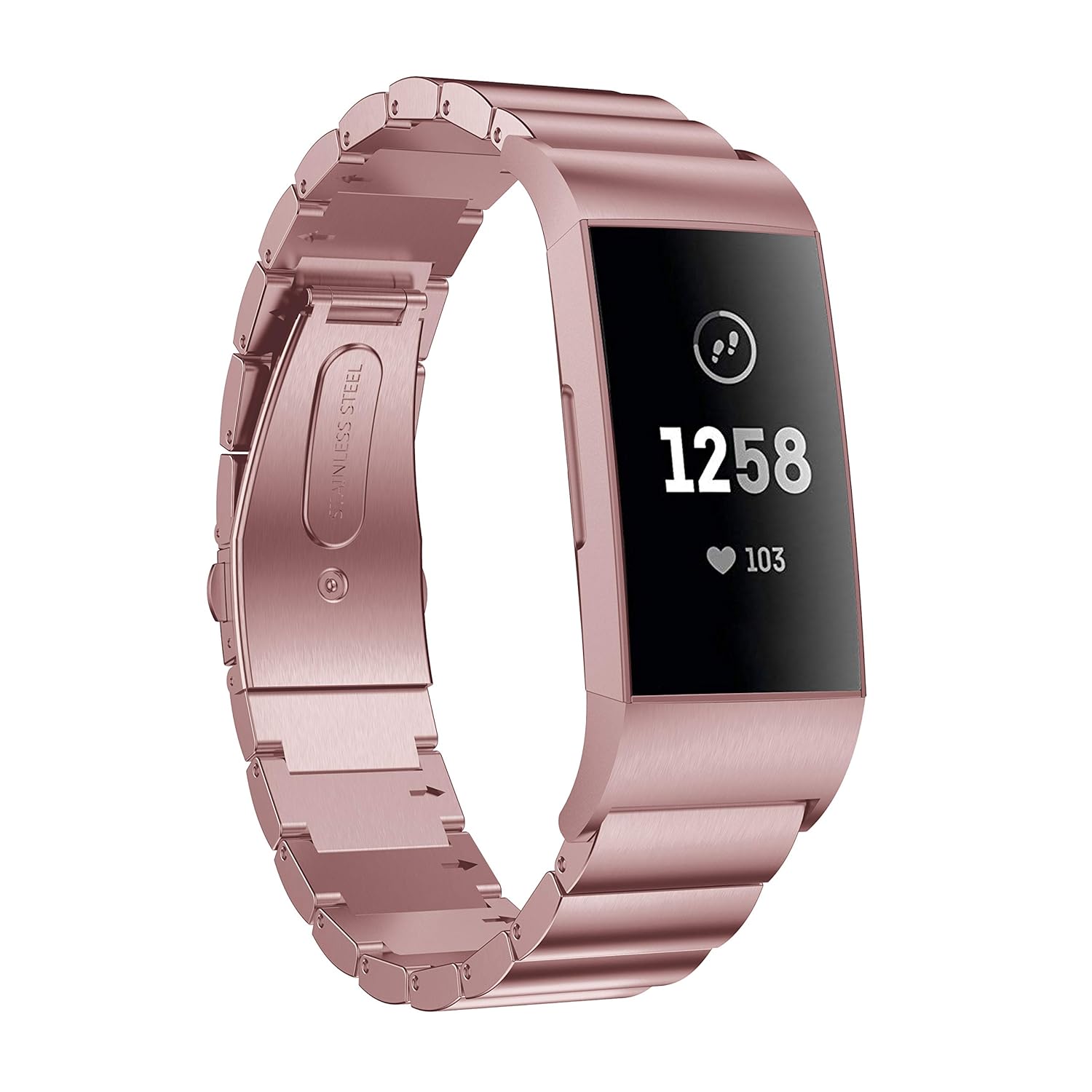 Aresh Compatible with Fitbit Charge 3 Band,Stainless Steel Wrist Band Replacement Strap for Fitbit Charge 3 Fitness Activity Tracker (Rose Gold)