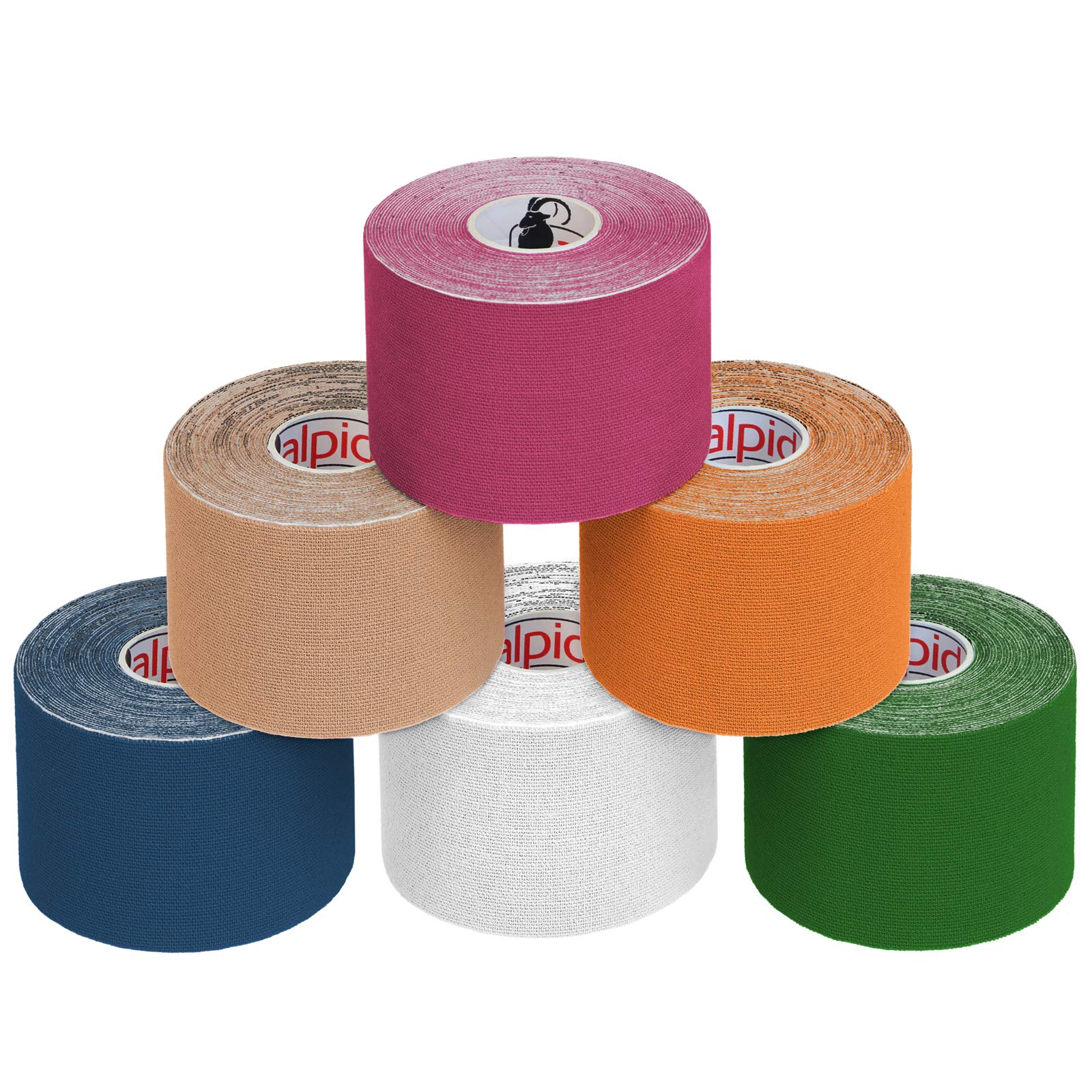 ALPIDEX Kinesiology Tape 1/3/ 6/12 Rolls Many Colors 5 m x 5 cm Application Examples E- Book Skin Friendly Muscle Support Elastic Strapping Tape, Colour:Assorted Colours, Quantity:6 Rolls