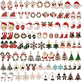 Acejoz 100Pcs 50 Pairs Christmas Charms for Jewelry Making and Bracelets, Gold Enamel Jewelry Pendants for Xmas Earring Bracelet Necklace Craft Making