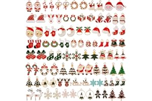 Acejoz 100Pcs 50 Pairs Christmas Charms for Jewelry Making and Bracelets, Gold Enamel Jewelry Pendants for Xmas Earring Bracelet Necklace Craft Making