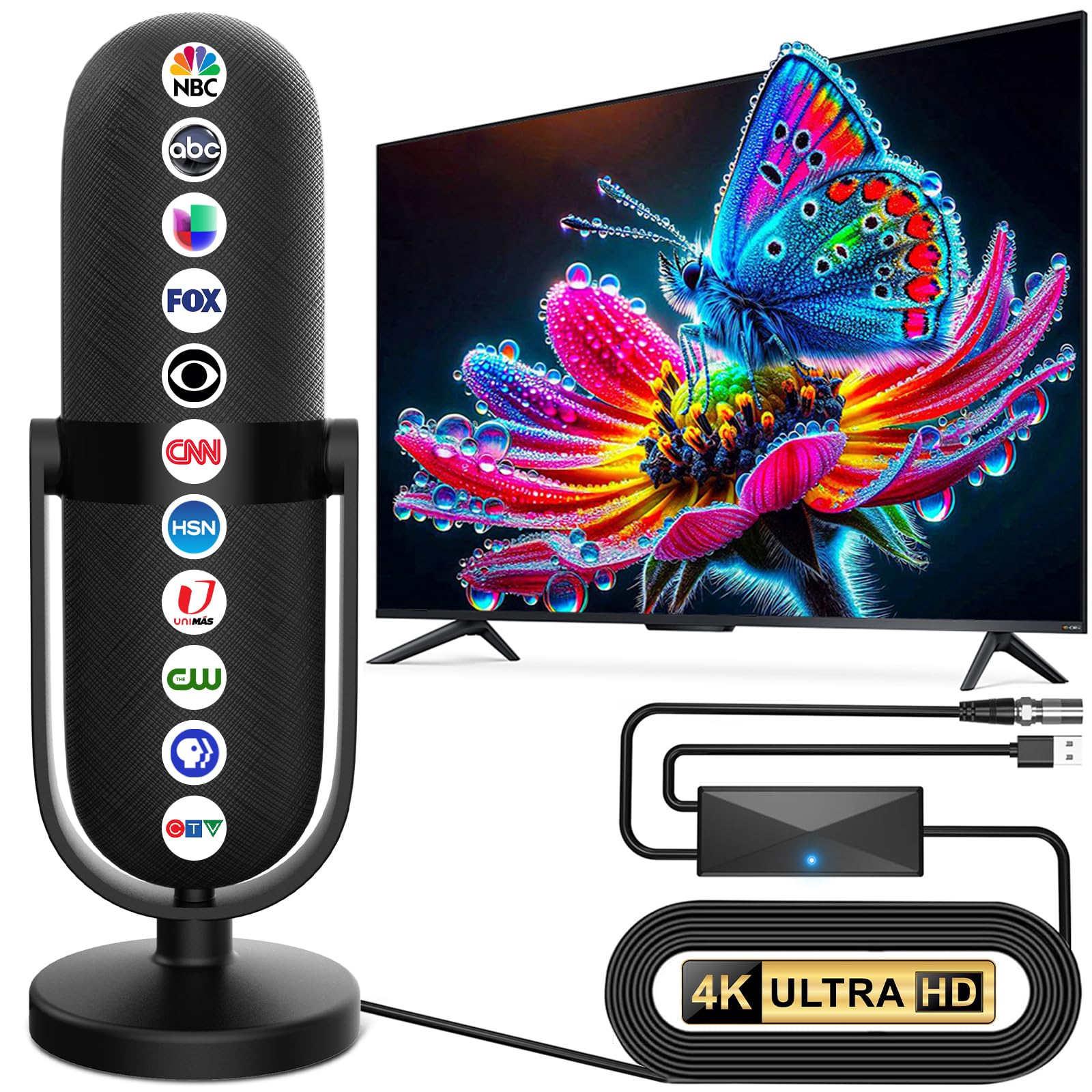 Photo 1 of 2025 TV Antenna,Digital Antenna 1900+ Miles Range,Antenna for Smart TV with 360° Reception Amplifier Signal Booster,HD Antennas for Local Channels Support 8K 4K 1080p-TV Antenna Indoor 25ft Coax Cable