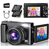 4K Digital Camera for Photography Autofocus, 2026 Latest 48MP Vlogging Camera for YouTube with SD Card, 2 Batteries, 3" 180°F