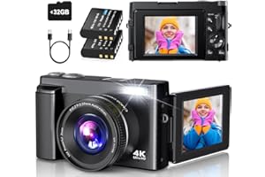 4K Digital Camera for Photography Autofocus, 2026 Latest 48MP Vlogging Camera for YouTube with SD Card, 2 Batteries, 3" 180°F