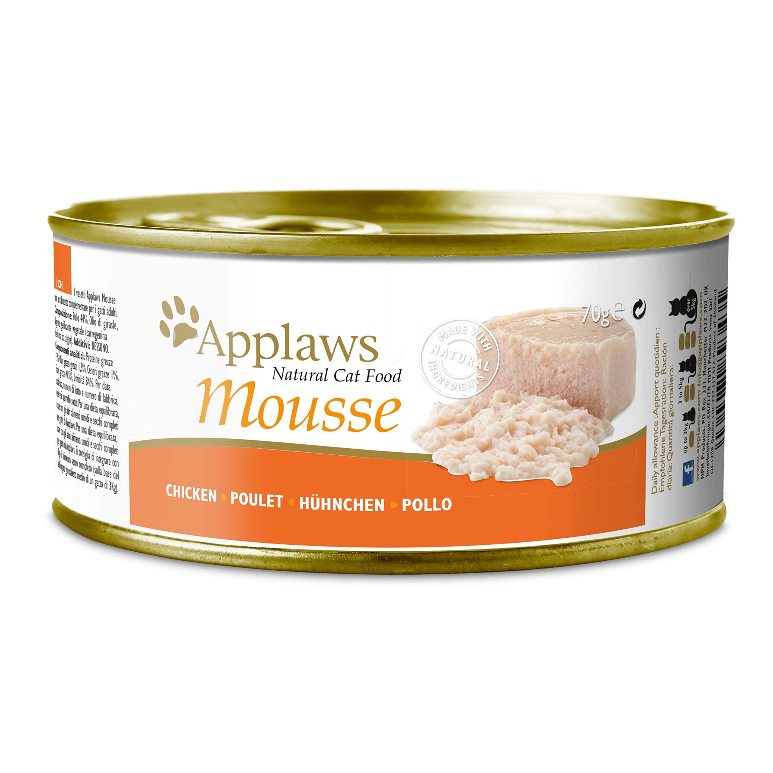Applaws Natural Wet Cat Food, Chicken Mousse in 70g Tin (Pack of 24)
