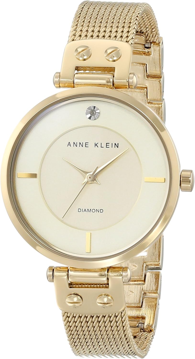 Anne Klein Women's AK/1426CHGB Diamond Dial GoldTone Mesh