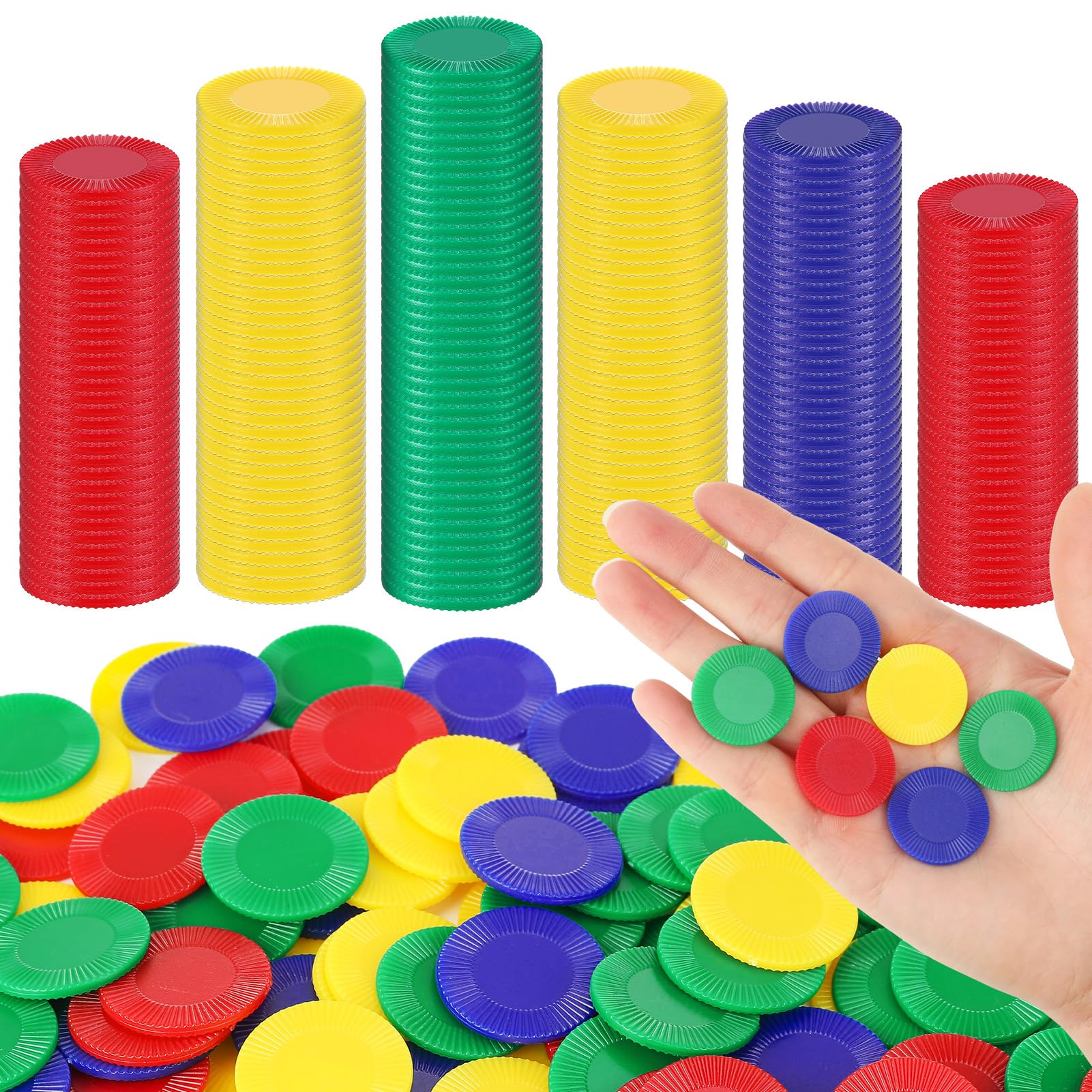 GSrenyu 500 Pieces Counting Chips, Plastic Tokens Coins, Learning Counters Disks, Learning Math Counting Chips, Stackable Game Chips for Kids Math Counting Education