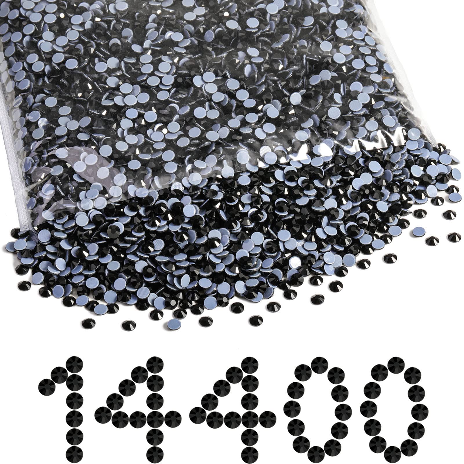Beadsland Hotfix Rhinestones Bulk, 14400Pcs Crystal Hot Fix Rhinestones for Crafts Clothes DIY Decoration, Black, SS20, 4.6-4.8mm