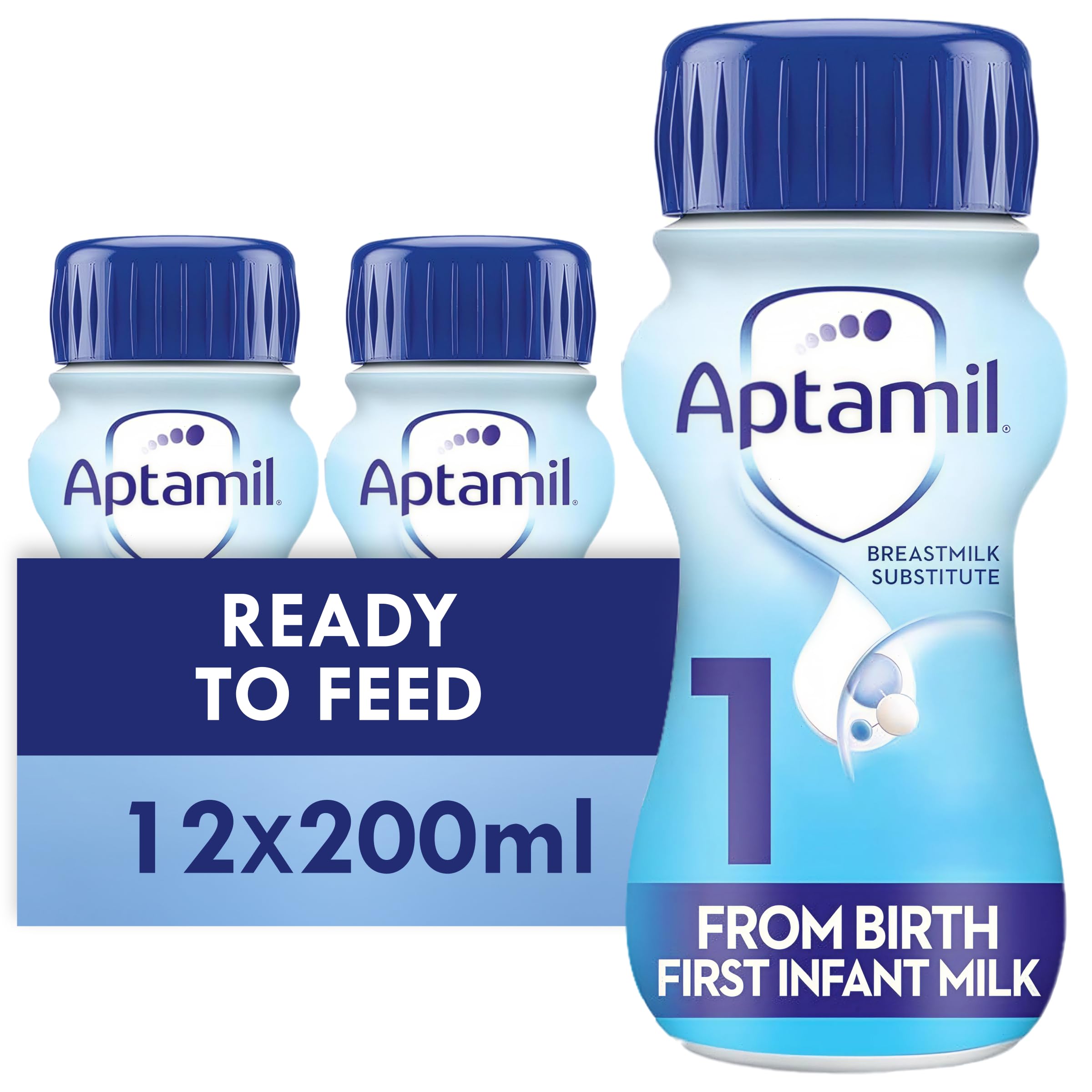 Aptamil 1 First Infant Baby Milk Liquid Formula, Ready to Feed, From Birth, 200 ml, Pack of 12