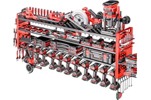 49.8" W Large Power Tool Organizer Wall Mount, Heavy Duty Tool Organizer with 14 cordless Drill Holder, 4 Layers Garage Organ