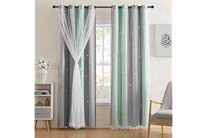 XiDi Curtains for Bedroom Decor Blackout Curtains for Girl Room Rainbow Curtains for Kids Room Unicorn Wall Decals Curtains Green Light Grey Grey 34X84 Inch Long 1 Panel