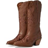 Dingo Womens Love Bug Floral Embroidered Snip Toe Casual Boots Mid Calf Mid Heel 2-3"