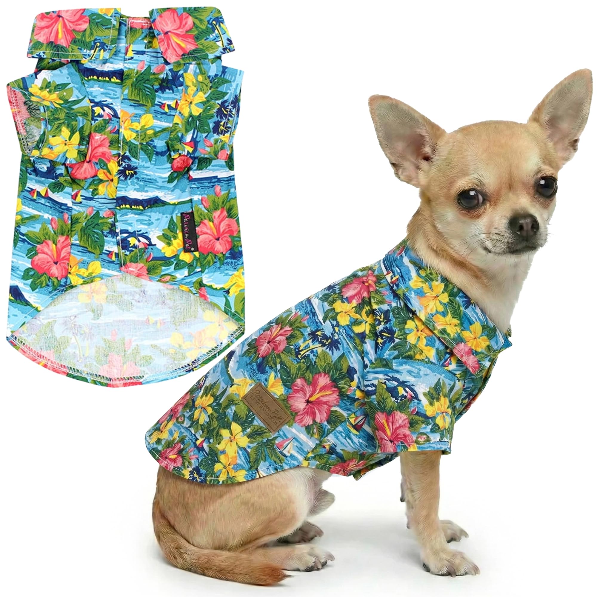 Parisian Pet Dog Summer Camp Hawaiian Flower Tropical Polo Shirt, S