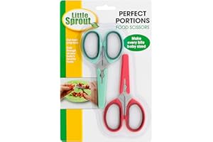 SPROUT CUPS Baby Food Scissors 2 Pack w Covers- Parent Must-Have Safety Stainless Steel Shears to Make Every Bite Baby Sized and Safe- Portable For Babies & Toddlers Feeding (Meats, Fruits, and Vegetables)