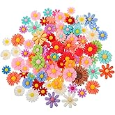 Alrhso 100 Pcs Resin Flowers Charms for Crafts, Flatback Resin Flowers Beads Mini Cabochons Mixed Colors Cute Daisy Charms for DIY Scrapbooking Hair Clip Phone Case Embelishments