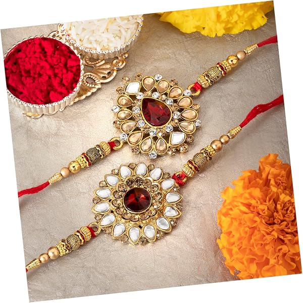 Aheli Indian Traditional Crystal Stone & Pearl Beads Rakhi For Brother