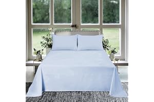 RECCI 1Pcs Flat Sheet Alsakan King (132 x 120) 800 Thread Count 100% Egyptian Cotton Luxury Quality Bedding Flat Sheet Light Blue Solid