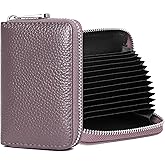 FEITH&FELLY Genuine Leather Credit Card Holder RFID Small Zipper Card Case Wallet for Women & Men