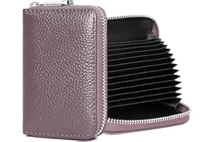Genuine Leather Credit Card Holder RFID Small Zipper Card Case Wallet for Women & Men