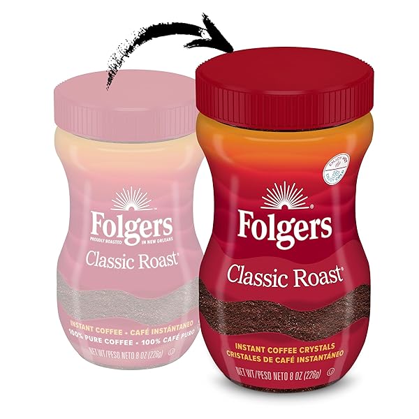 FOLGERS CLASSIC ROAST INSTANT COFFEE, 8-OUNCE JAR
