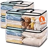 SpaceTrove Clear Storage Bags, 4-Pack Under Bed and Closet Organizers 40L | Clear PVC bags with zippers and handles, foldable waterproof moving bags store comforters, blankets, bedding, clothes and toy