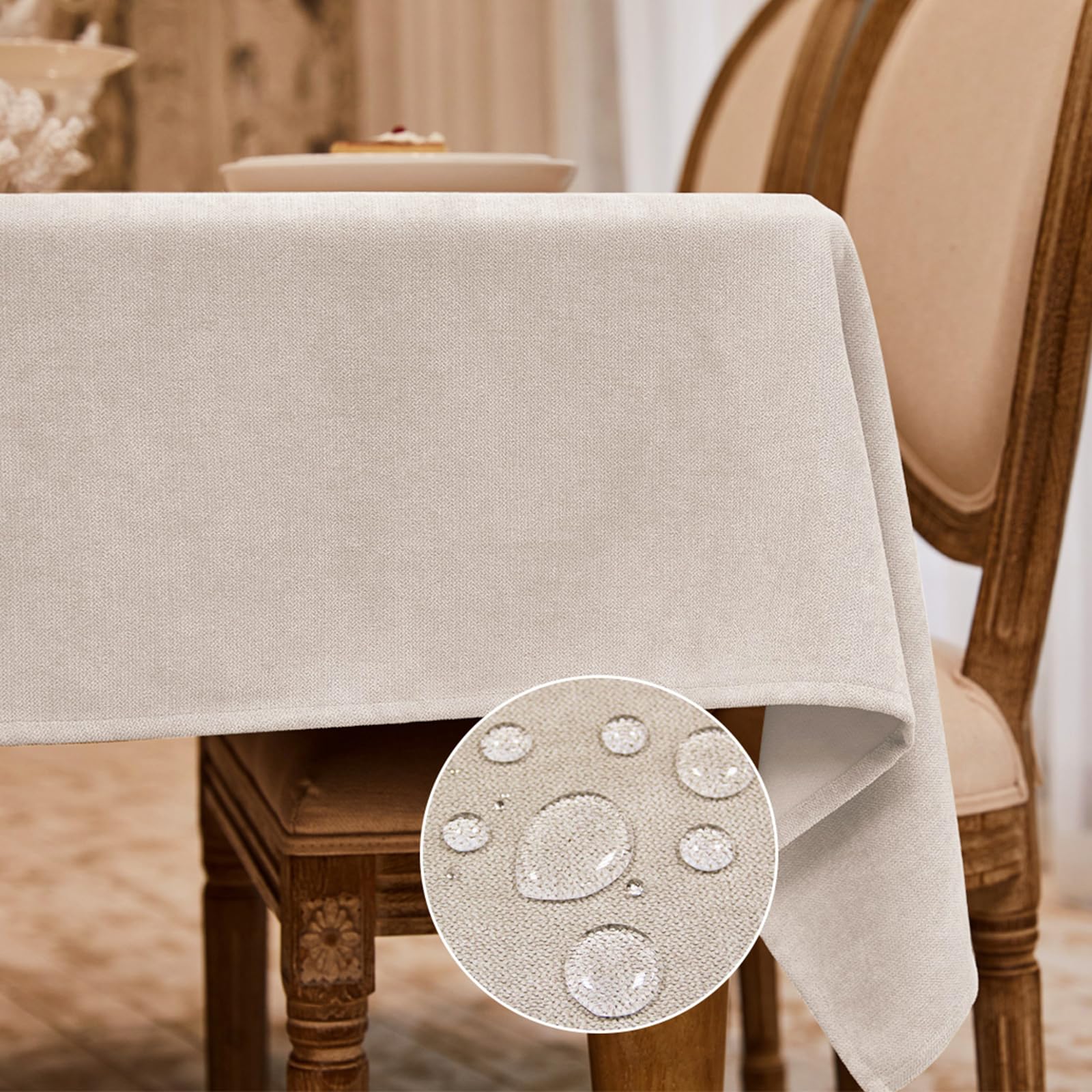 Photo 1 of BALCONY & FALCON Rectangle Tablecloth Washable Wrinkle Resistant and Water Proof Table Cloth Decorative Linen Fabric Tablecloths for Dining Parties Kitchen Wedding and Outdoor Use (Beige, 55x95)