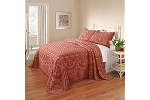 BrylaneHome Bedding Lightweight All Season Georgia Chenille Bedspread Ultra-Soft 100% Cotton with Medallion Pattern - Queen, Coral