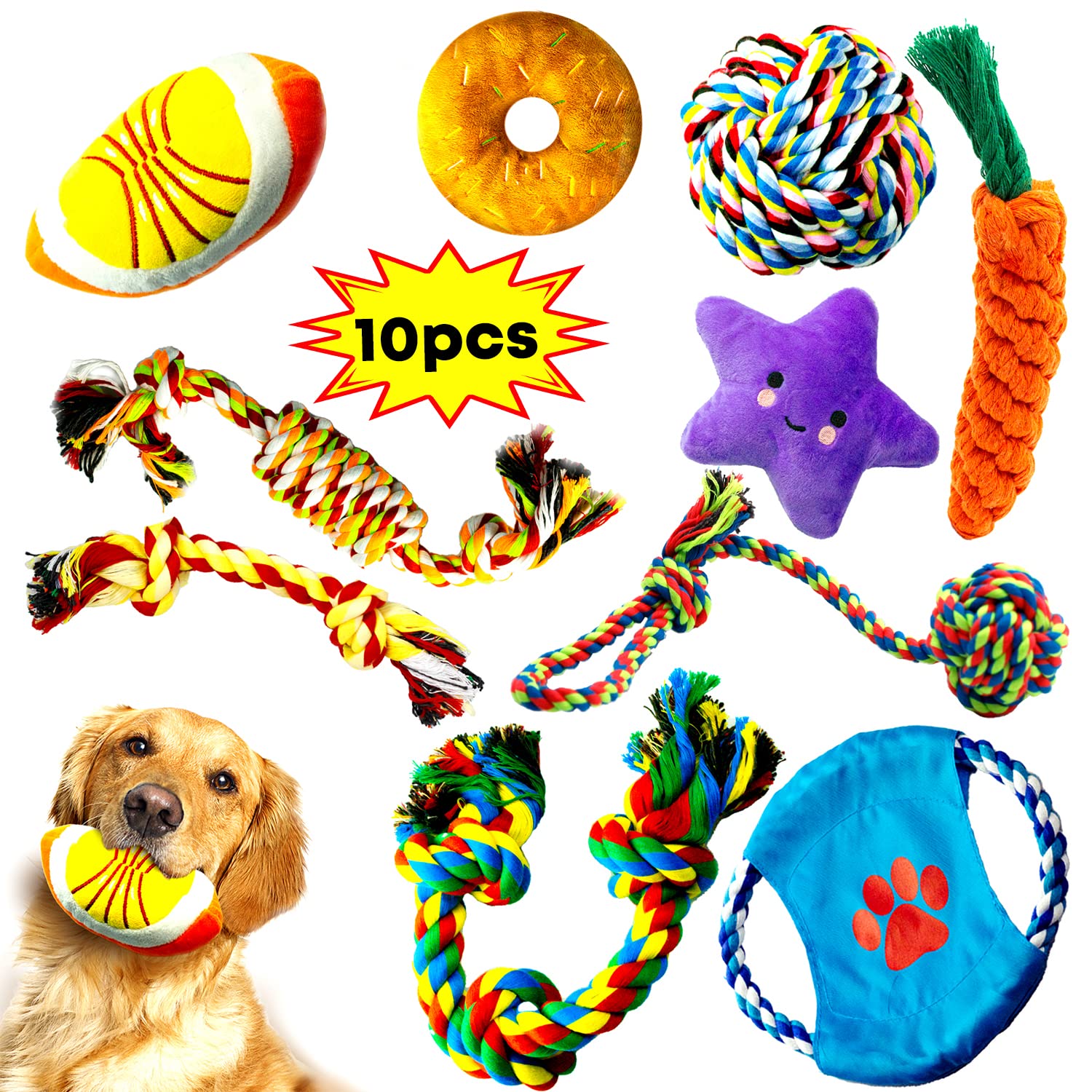 Decyam Dog Toys Rope Puppy Teething Chew Toy for Small Dogs, Interactive Tug of War Dog Rope Toy for Boredom, Dental Health and Relieve Stress (10 pack)