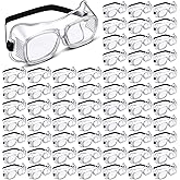 Tellegloww 100 Pairs Safety Goggles Anti-fog Protective Safety Glasses Clear over Glasses Anti Scratch Eye Protection Anti Dust Lightweight Eyewear for Science Lab Chemistry Construction Onion