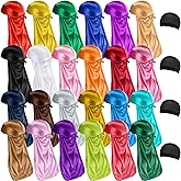28 Pcs Silky Durags Set Includes 24 Satin Durag for Men Women Long Tail Headwraps with 4 Elastic Wave Cap
