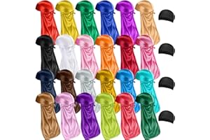 28 Pcs Silky Durags Set Includes 24 Satin Durag for Men Women Long Tail Headwraps with 4 Elastic Wave Cap