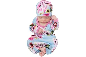 Baby Be Mine Newborn Gown and Hat Set Layette Romper Coming Home Outfit (Newborn 0-3 Months, Isla)