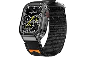 SUPLINK Stainless Steel Case&Nylon Band Compatible with Apple Watch Band 38mm 40mm 41mm 42mm 44mm 45mm 46mm 49mm,Rugged Metal Cover Adjustable Strap for iWatch Series 10 9 8 7 6 5 4 3 2 1 SE Ultra Men