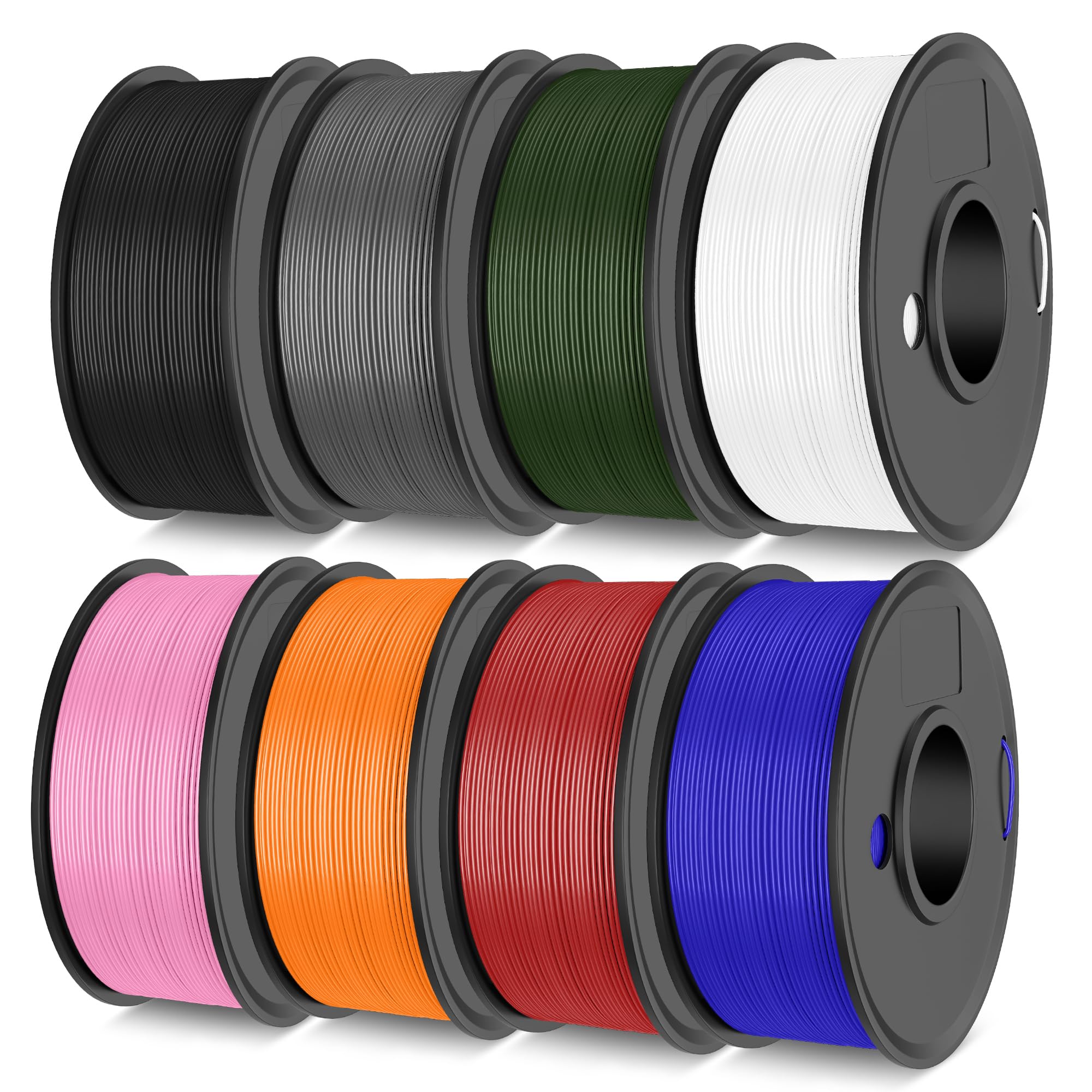 Photo 1 of TECBEARS High Speed PLA Plus Filament 1.75mm, High Toughness Rapid PLA+ for Fast Printing up to 600mm/s, 8 Pack 250g Spool, Black+White+Grey+Olive Green+Blue+Pink+Orange+Red