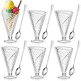 SiliFine 6 Sets Glass Ice Cream Dessert Bowls, 9 oz Waffle Dessert Cups with Long Tea Spoons, Milkshakes, Footed Ice Cream Cups for Valentine's Day, Birthday Party, Bar, Fruit