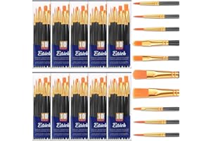 ESRICH Acrylic Paint Brushes Set, 10 Packs/ 100 Pcs Watercolor Brushes,Nylon Brush Head, for Oil Painting, Gouache, Face,Ceramics etc, Kid's and Adults Painting Arts and Crafts Paint Sets.