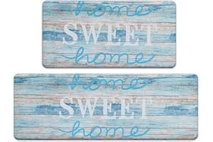 ROSMARUS Sweet Home Kitchen Rug Set 2 Pieces, Cushioned Anti-Fatigue Kitchen Floor Mats Waterproof Easy to Clean Comfort Standing Kitchen Mat Set (Teal)