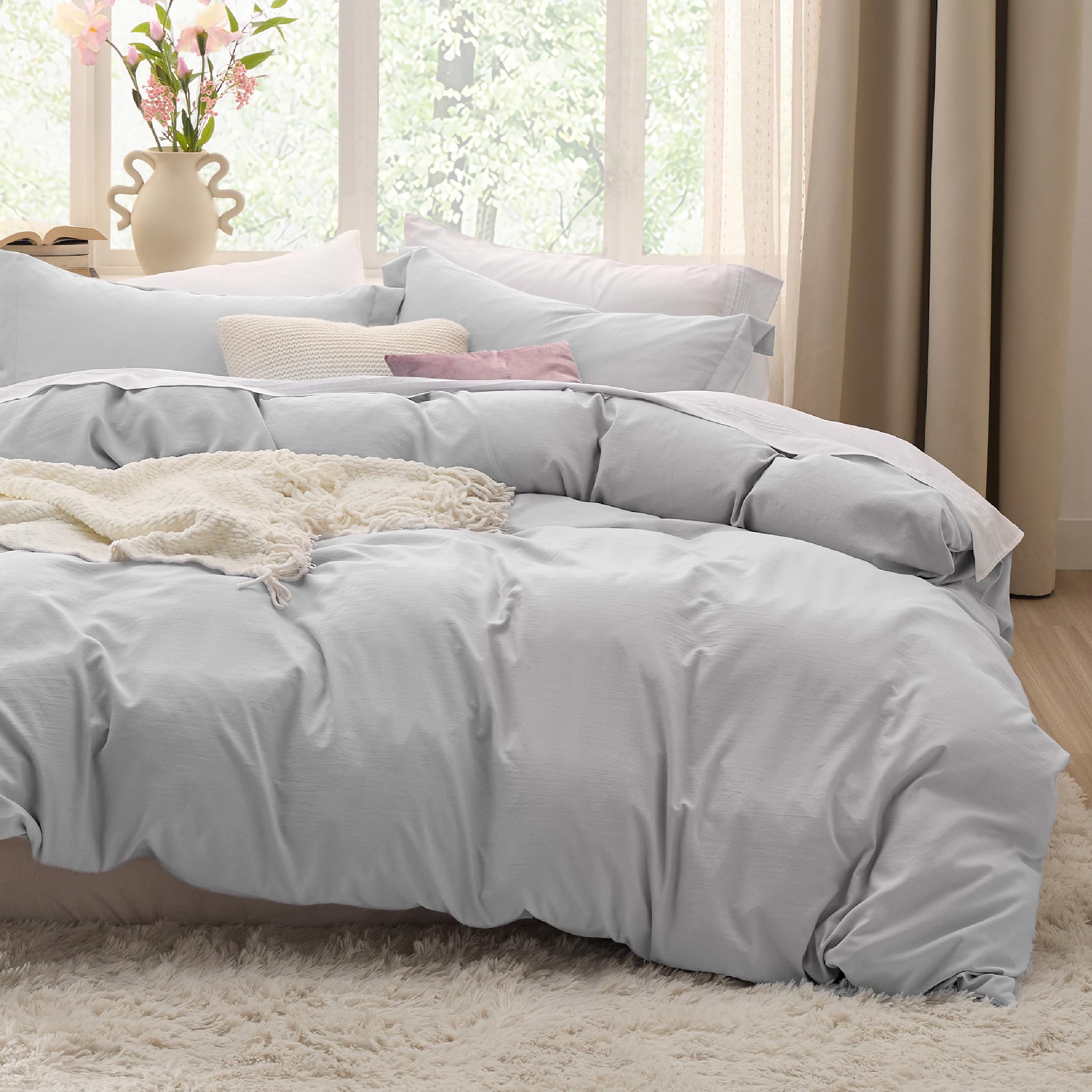 Photo 1 of Bedsure Light Grey Oversized King Duvet Cover - 3 Pieces Prewashed Cotton-Like Polyester Extra Soft Bedding Set, Includes 1 Duvet Cover 120x98 Inches with Zipper Closure & 2 Pillow Shams, No Comforter