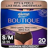 Always Discreet Boutique Incontinence and Postpartum Underwear for Women, Maximum Protection, Small/Medium, Black, 20 Count