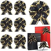 6 pcs Black Gift Bow Ribbon Pull Bows for Gift Warpping Christmas Party Birthday Wedding Metallic Gold Rim Wrap Ribbon Bow for Present Boxes Flower Valentine's Day (Black-DD)