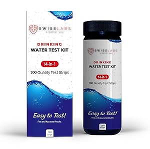 Swiss Labs 14 in 1 Drinking Water Test Kit,100 Strips For Easy Home Testing With Fast & Accurate Results, IMPROVED SENSITIVITY With Low Range Detection for Lead, Fluoride, Mercury, Iron and Copper +