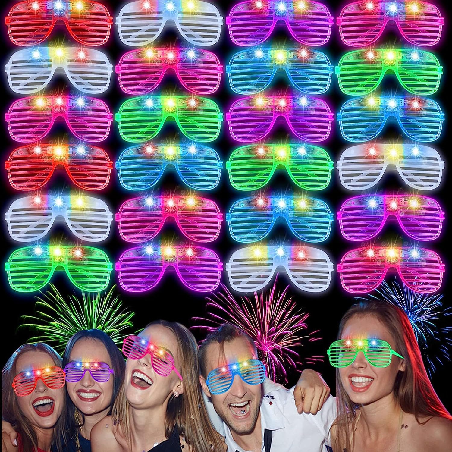 Kimimara Neon Glasses Party - 24 Pack Flashing Glasses Glow in the Dark Kids Rave Glasses Flashing Sunglasses for Adults Rave Party Set Happy New Years Eve Party Glasses