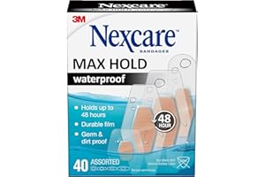 Nexcare Max Hold Waterproof Bandages, Stays On for 48 Hours, Flexible Bandages for Fingers, Knees and Heels - 40 Pack Clear Waterproof Bandages