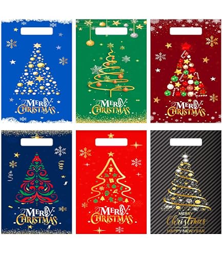 48 Pcs Christmas Plastic Gift Bags With Snowflake Design - 8x12 Inch Holiday Treat Bags With Handles