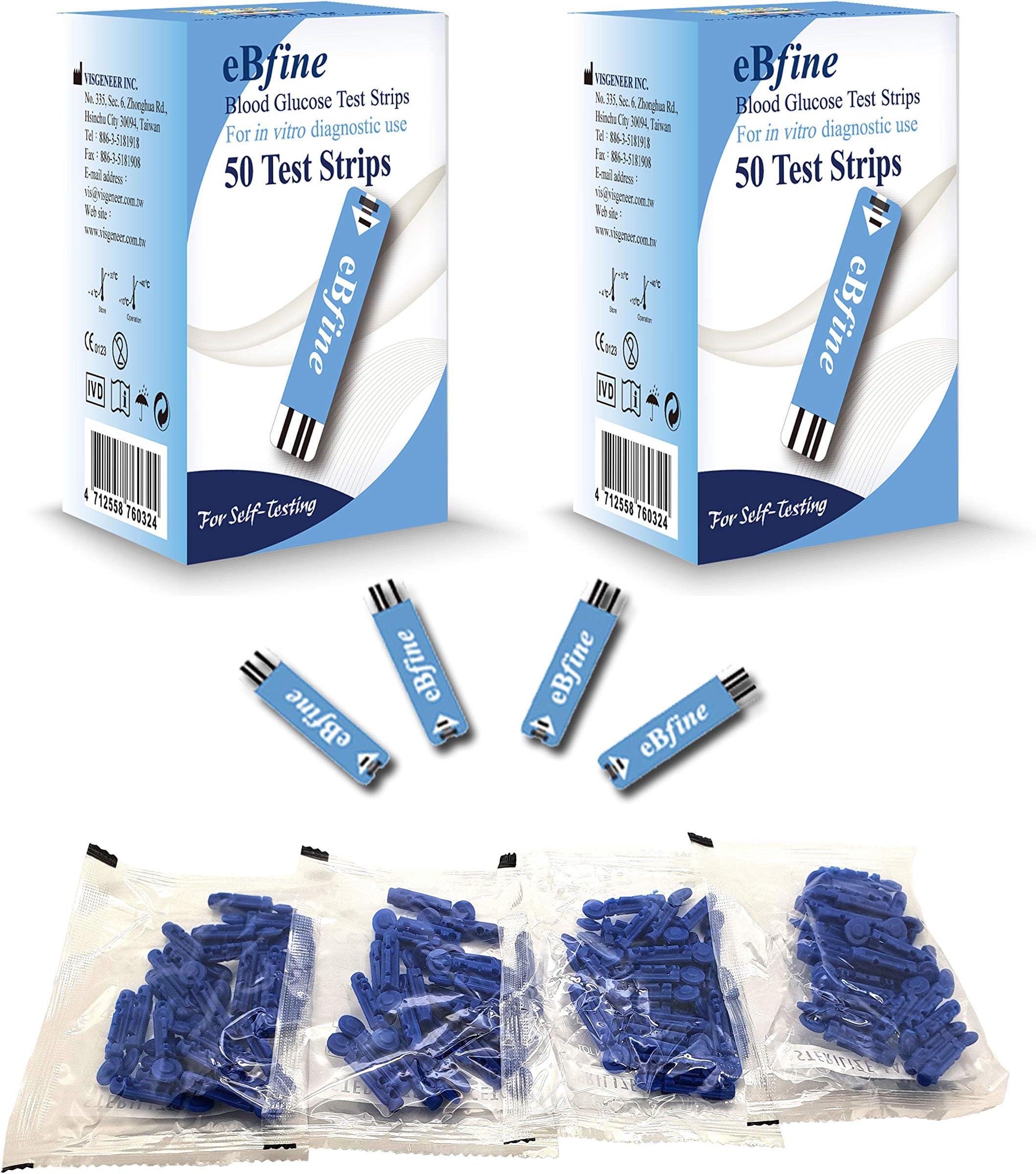 eBfine Blood Glucose Monitoring Testing 100 Test Strips + 100 Lancets