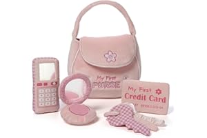 Baby GUND Play Soft Collection, My First Purse 5-Piece Plush Playset with Rattle, Mirror and Crinkle Plush Toys, Sensory Toy for Babies and Newborns, 8”
