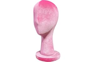 DE-LIANG Female Head Mannquin Pink Velvet Dress Form,Fully Pinnable Can Wear Earring Head for Hat Wig Jewelry Clothing Fabric Head Model Rose Red 33cm