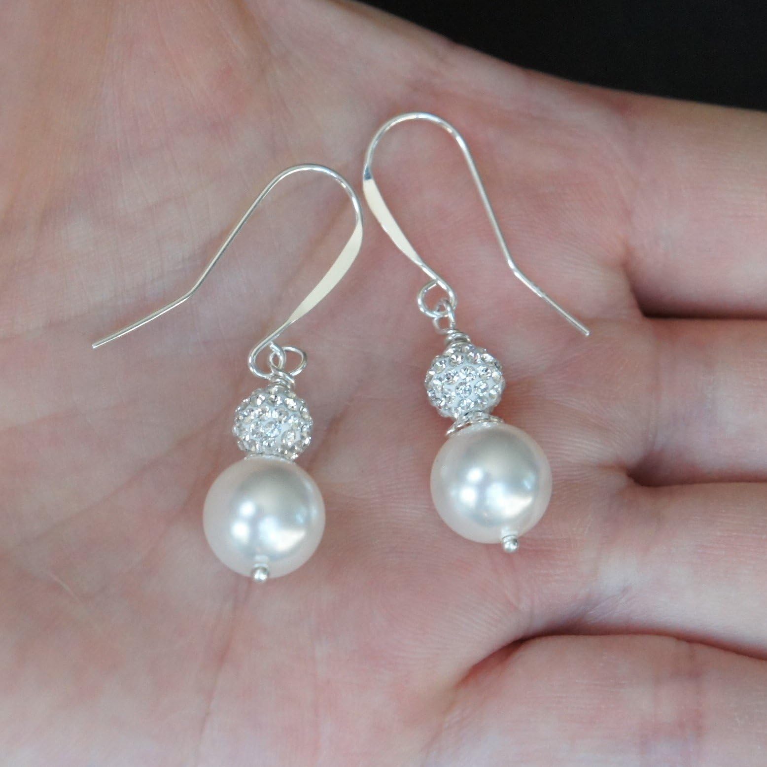 Swarovski pearl earrings, Swarovski Pave Ball, Bridal Jewelry