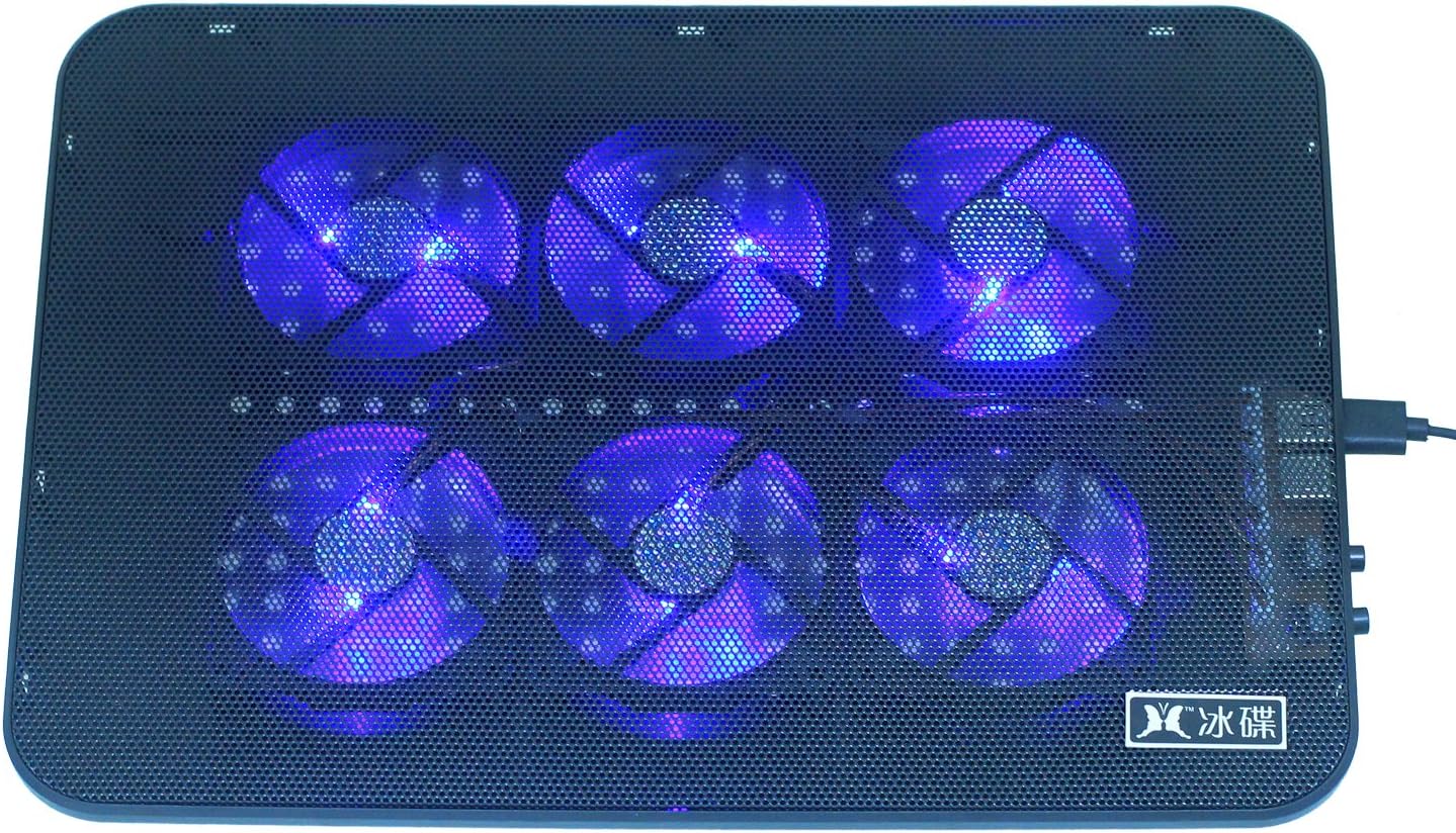 Kingstar Laptop Notebook Cooling Pad, Adjustable Double USB Ports 6 fan Blue Led Quiet Cooler Stand for 10-17 Inchs Laptops